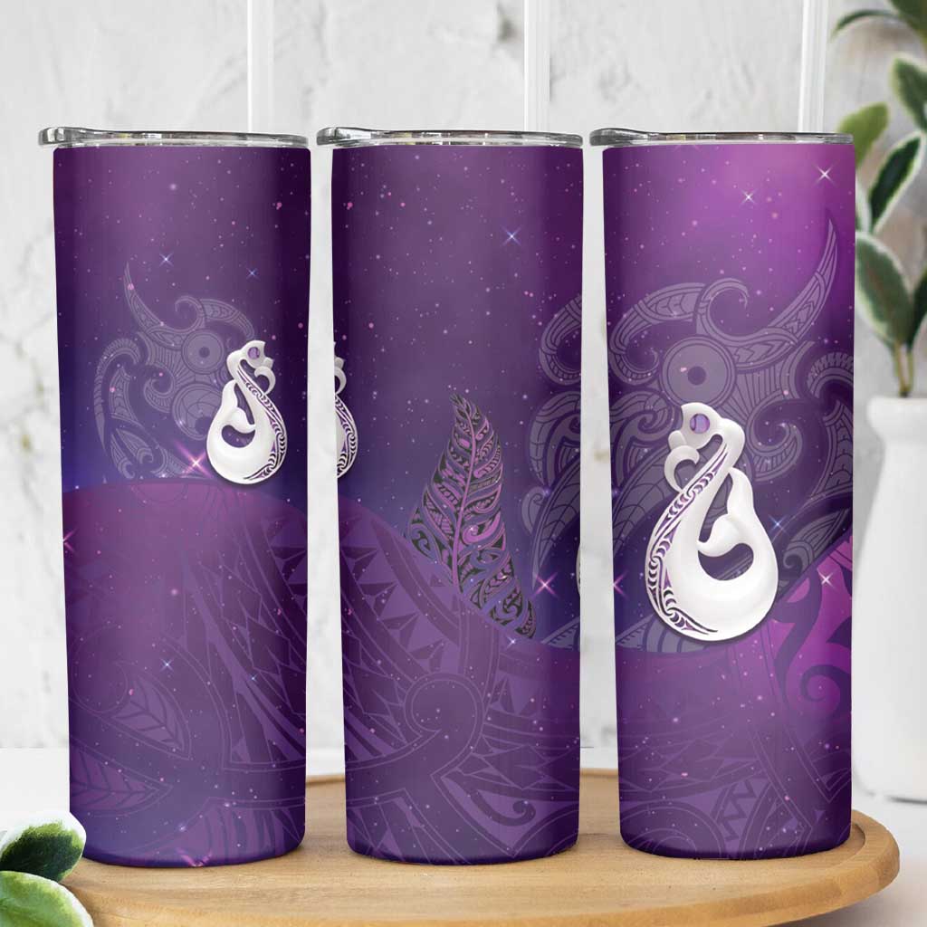 New Zealand Matariki Skinny Tumbler Maori Manaia Galaxy Silver Fern Purple Color