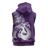 New Zealand Matariki Sleeveless Hoodie Maori Manaia Galaxy Silver Fern Purple Color
