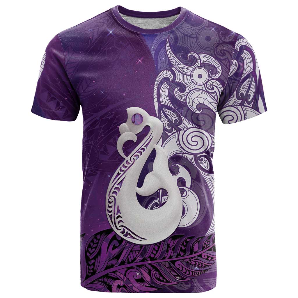 New Zealand Matariki T Shirt Maori Manaia Galaxy Silver Fern Purple Color
