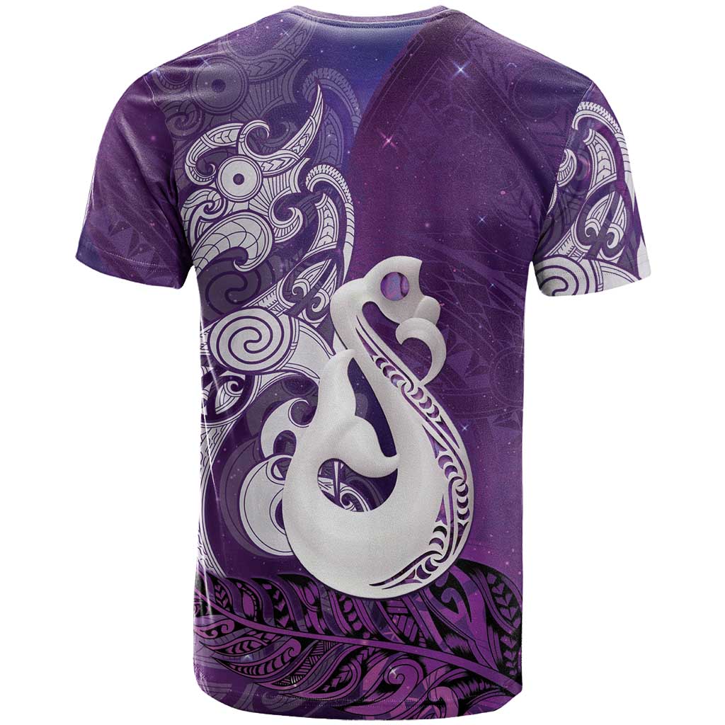 New Zealand Matariki T Shirt Maori Manaia Galaxy Silver Fern Purple Color
