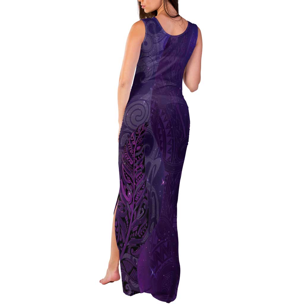 New Zealand Matariki Tank Maxi Dress Maori Manaia Galaxy Silver Fern Purple Color LT22 - Polynesian Pride