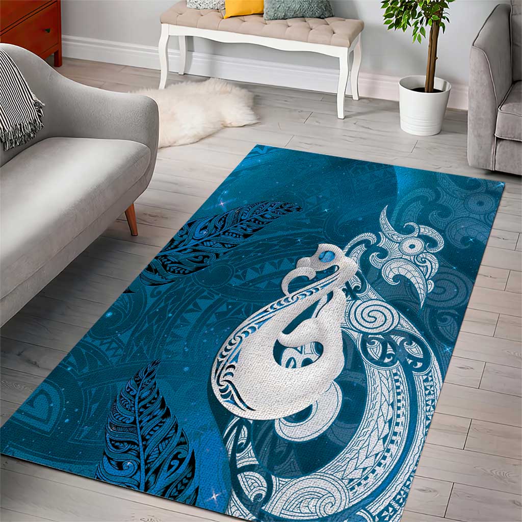 New Zealand Matariki Area Rug Maori Manaia Galaxy Silver Fern Blue Color