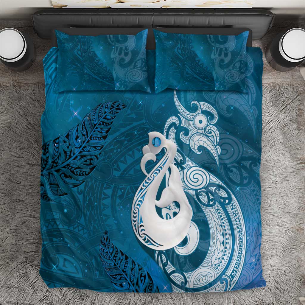 New Zealand Matariki Bedding Set Maori Manaia Galaxy Silver Fern Blue Color LT22 Blue - Polynesian Pride
