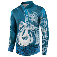 New Zealand Matariki Button Sweatshirt Maori Manaia Galaxy Silver Fern Blue Color LT22 - Polynesian Pride