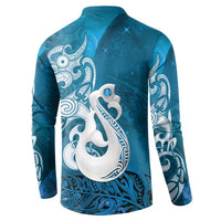 New Zealand Matariki Button Sweatshirt Maori Manaia Galaxy Silver Fern Blue Color LT22 - Polynesian Pride