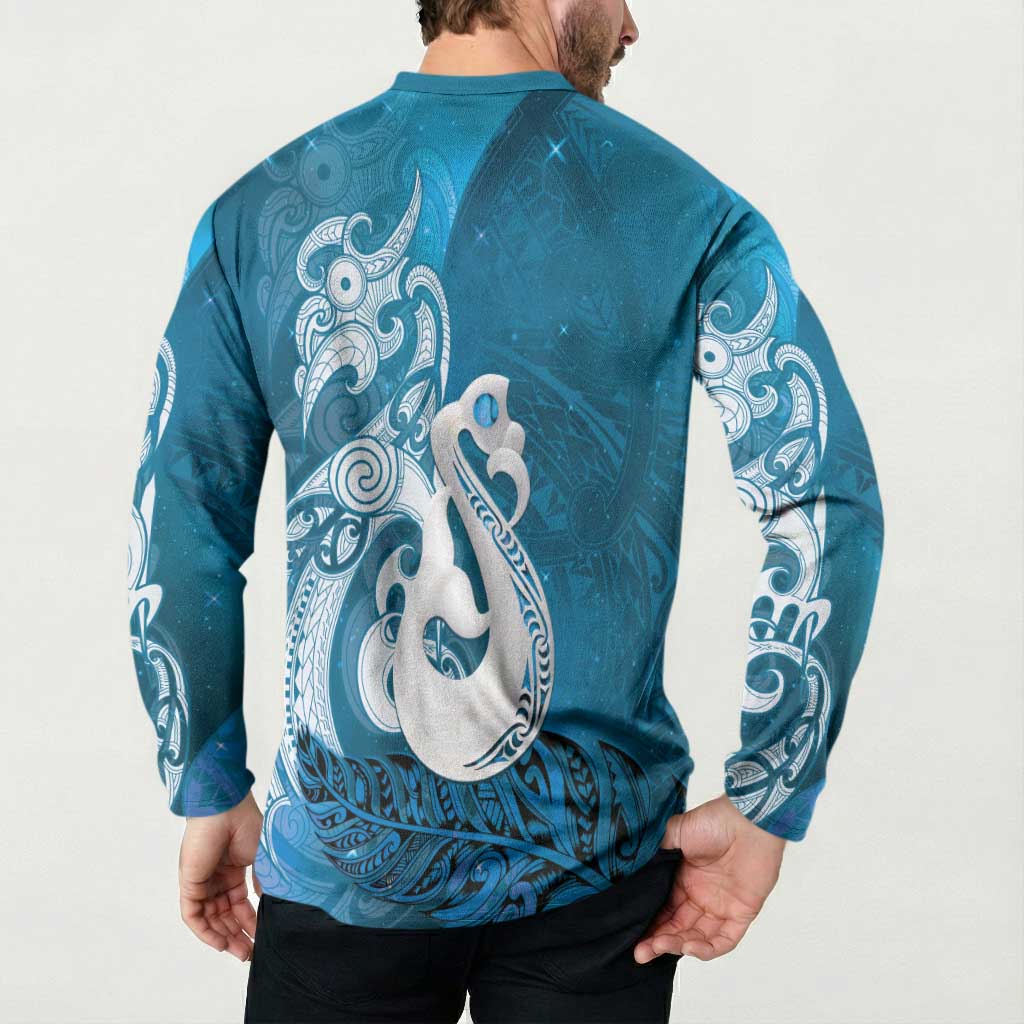 New Zealand Matariki Button Sweatshirt Maori Manaia Galaxy Silver Fern Blue Color LT22 - Polynesian Pride