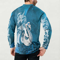 New Zealand Matariki Button Sweatshirt Maori Manaia Galaxy Silver Fern Blue Color LT22 - Polynesian Pride