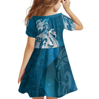 New Zealand Matariki Family Matching Mermaid Dress and Hawaiian Shirt Maori Manaia Galaxy Silver Fern Blue Color