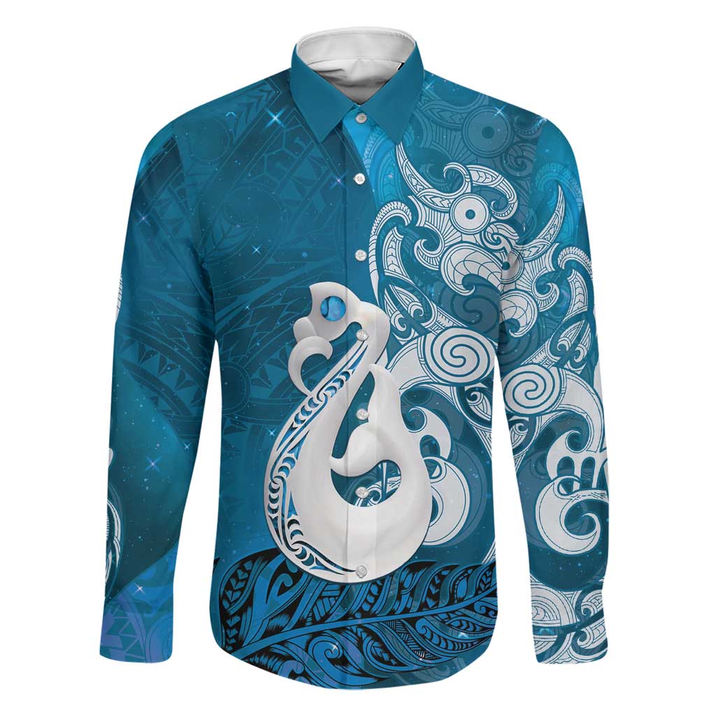 New Zealand Matariki Family Matching Mermaid Dress and Hawaiian Shirt Maori Manaia Galaxy Silver Fern Blue Color
