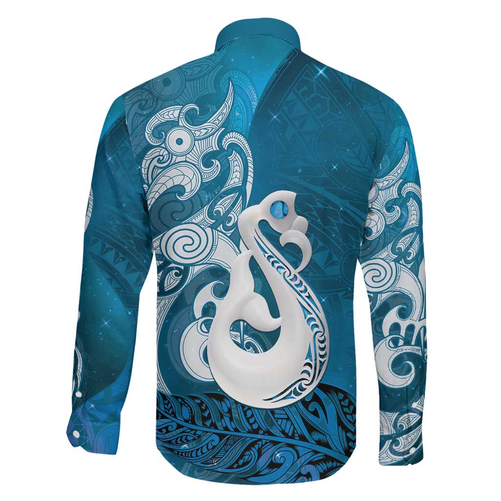 New Zealand Matariki Family Matching Off Shoulder Maxi Dress and Hawaiian Shirt Maori Manaia Galaxy Silver Fern Blue Color