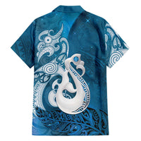 New Zealand Matariki Family Matching Off Shoulder Short Dress and Hawaiian Shirt Maori Manaia Galaxy Silver Fern Blue Color