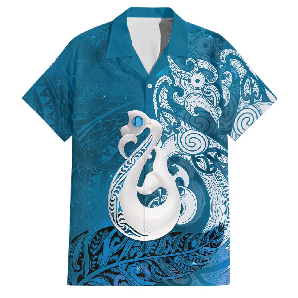 New Zealand Matariki Family Matching Short Sleeve Bodycon Dress and Hawaiian Shirt Maori Manaia Galaxy Silver Fern Blue Color