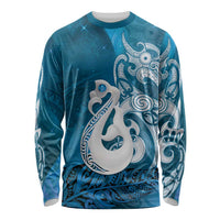 New Zealand Matariki Long Sleeve Shirt Maori Manaia Galaxy Silver Fern Blue Color