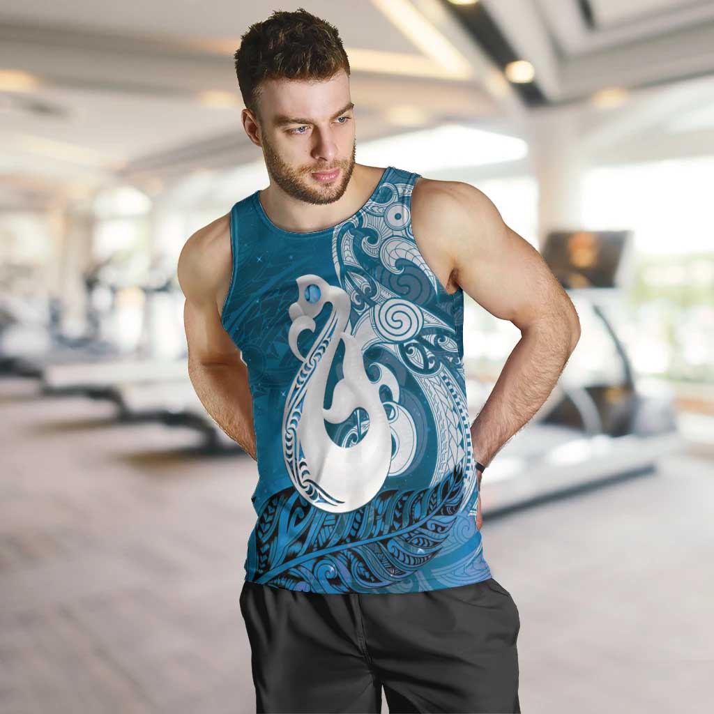 New Zealand Matariki Men Tank Top Maori Manaia Galaxy Silver Fern Blue Color