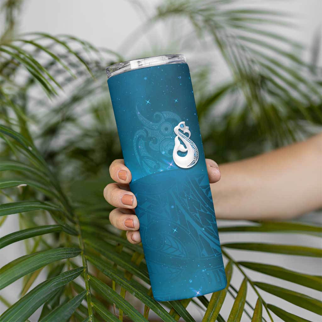 New Zealand Matariki Skinny Tumbler Maori Manaia Galaxy Silver Fern Blue Color