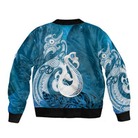 New Zealand Matariki Sleeve Zip Bomber Jacket Maori Manaia Galaxy Silver Fern Blue Color
