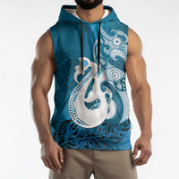 New Zealand Matariki Sleeveless Hoodie Maori Manaia Galaxy Silver Fern Blue Color