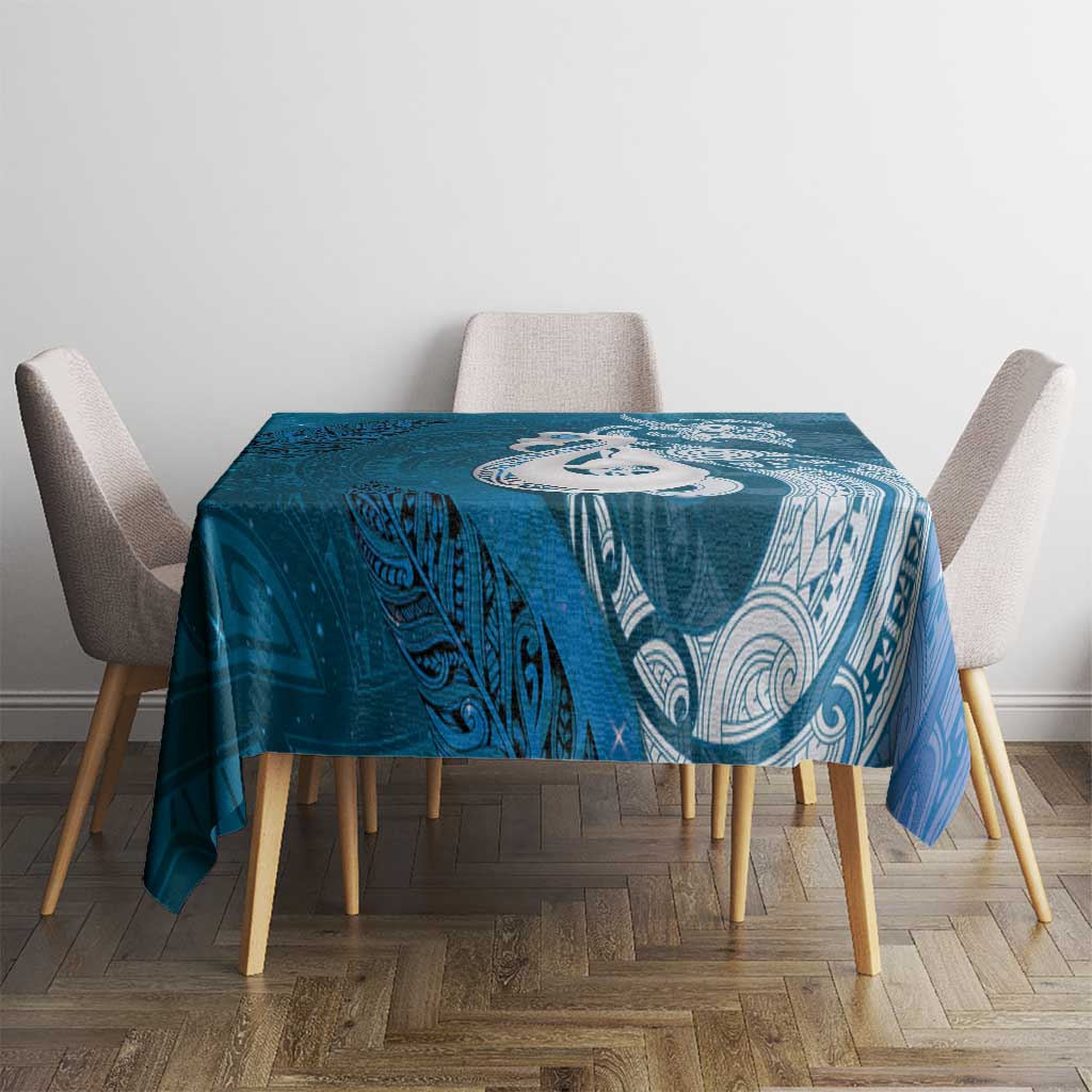 New Zealand Matariki Tablecloth Maori Manaia Galaxy Silver Fern Blue Color LT22 - Polynesian Pride