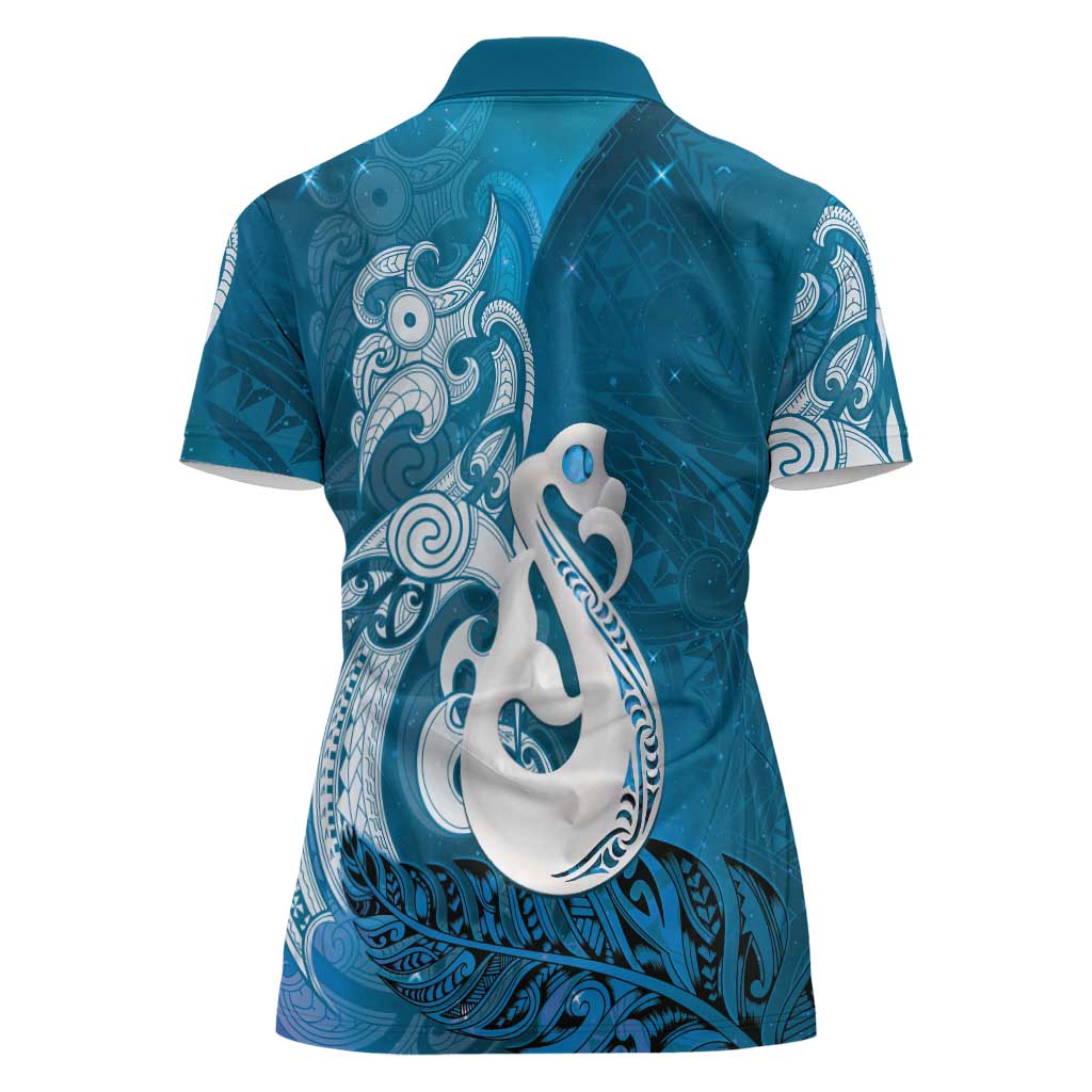 New Zealand Matariki Women Polo Shirt Maori Manaia Galaxy Silver Fern Blue Color