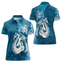 New Zealand Matariki Women Polo Shirt Maori Manaia Galaxy Silver Fern Blue Color