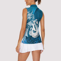 New Zealand Matariki Women Sleeveless Polo Shirt Maori Manaia Galaxy Silver Fern Blue Color