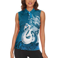 New Zealand Matariki Women Sleeveless Polo Shirt Maori Manaia Galaxy Silver Fern Blue Color