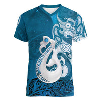 New Zealand Matariki Women V-Neck T-Shirt Maori Manaia Galaxy Silver Fern Blue Color