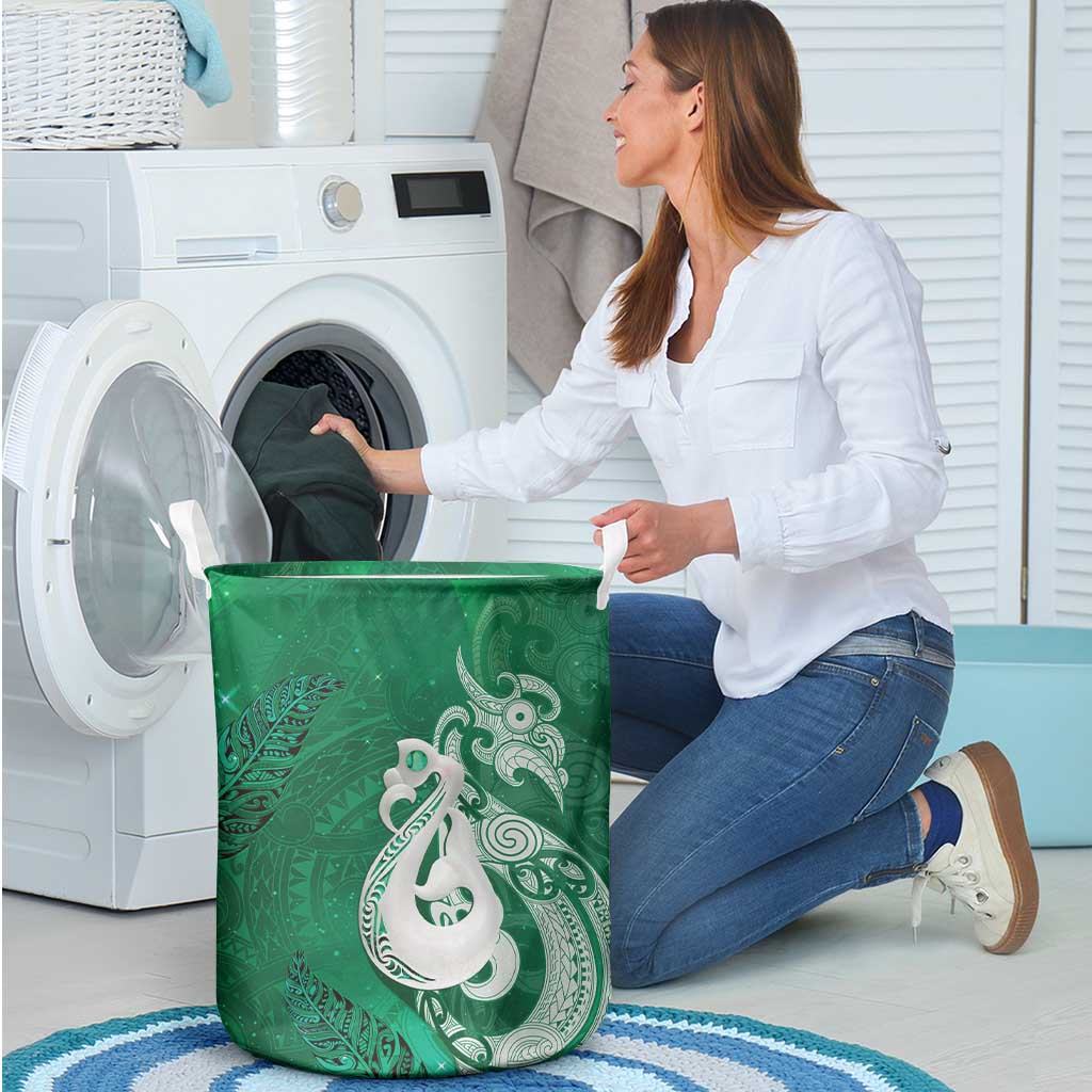 New Zealand Matariki Laundry Basket Maori Manaia Galaxy Silver Fern Green Color