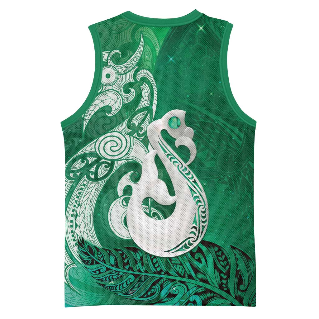 New Zealand Matariki Basketball Jersey Maori Manaia Galaxy Silver Fern Green Color
