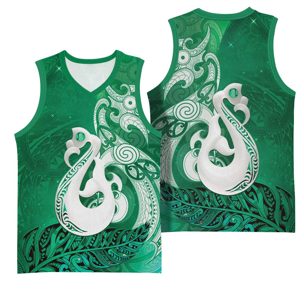 New Zealand Matariki Basketball Jersey Maori Manaia Galaxy Silver Fern Green Color