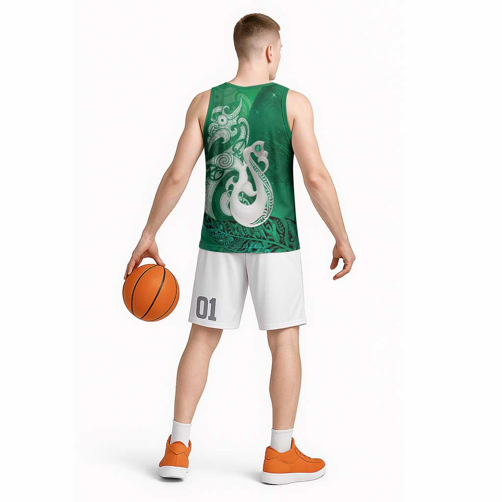 New Zealand Matariki Basketball Jersey Maori Manaia Galaxy Silver Fern Green Color