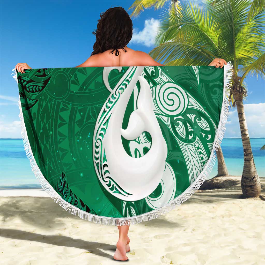 New Zealand Matariki Beach Blanket Maori Manaia Galaxy Silver Fern Green Color