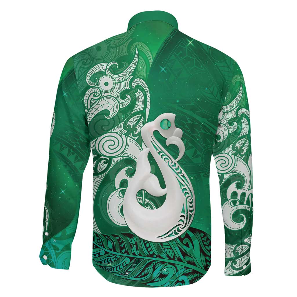 New Zealand Matariki Family Matching Off Shoulder Short Dress and Hawaiian Shirt Maori Manaia Galaxy Silver Fern Green Color