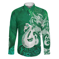 New Zealand Matariki Family Matching Short Sleeve Bodycon Dress and Hawaiian Shirt Maori Manaia Galaxy Silver Fern Green Color