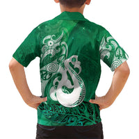 New Zealand Matariki Family Matching Summer Maxi Dress and Hawaiian Shirt Maori Manaia Galaxy Silver Fern Green Color
