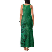 New Zealand Matariki Family Matching Tank Maxi Dress and Hawaiian Shirt Maori Manaia Galaxy Silver Fern Green Color