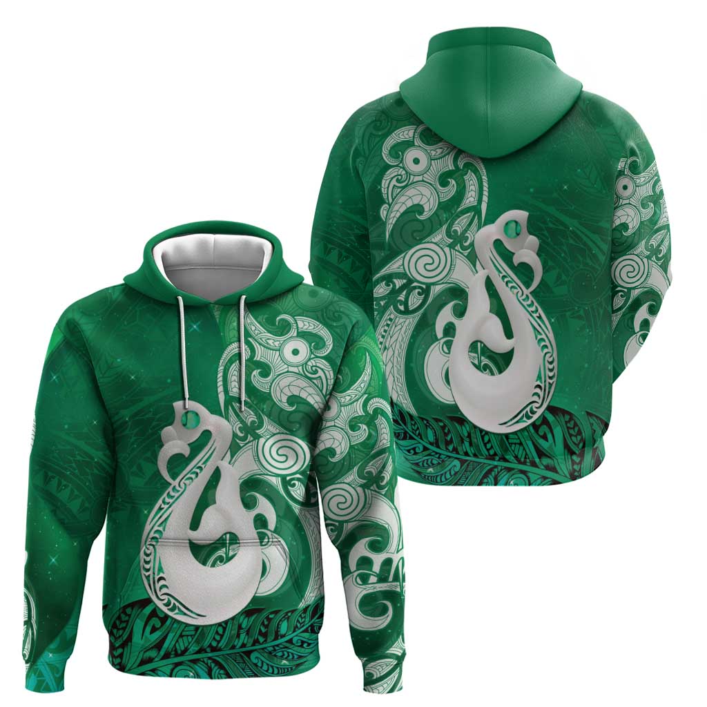 New Zealand Matariki Hoodie Maori Manaia Galaxy Silver Fern Green Color LT22 - Polynesian Pride