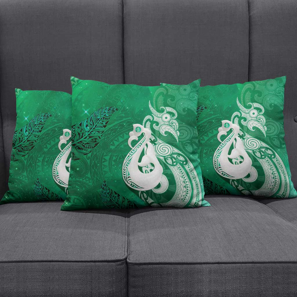 New Zealand Matariki Pillow Cover Maori Manaia Galaxy Silver Fern Green Color