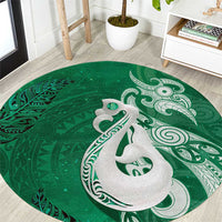 New Zealand Matariki Round Carpet Maori Manaia Galaxy Silver Fern Green Color