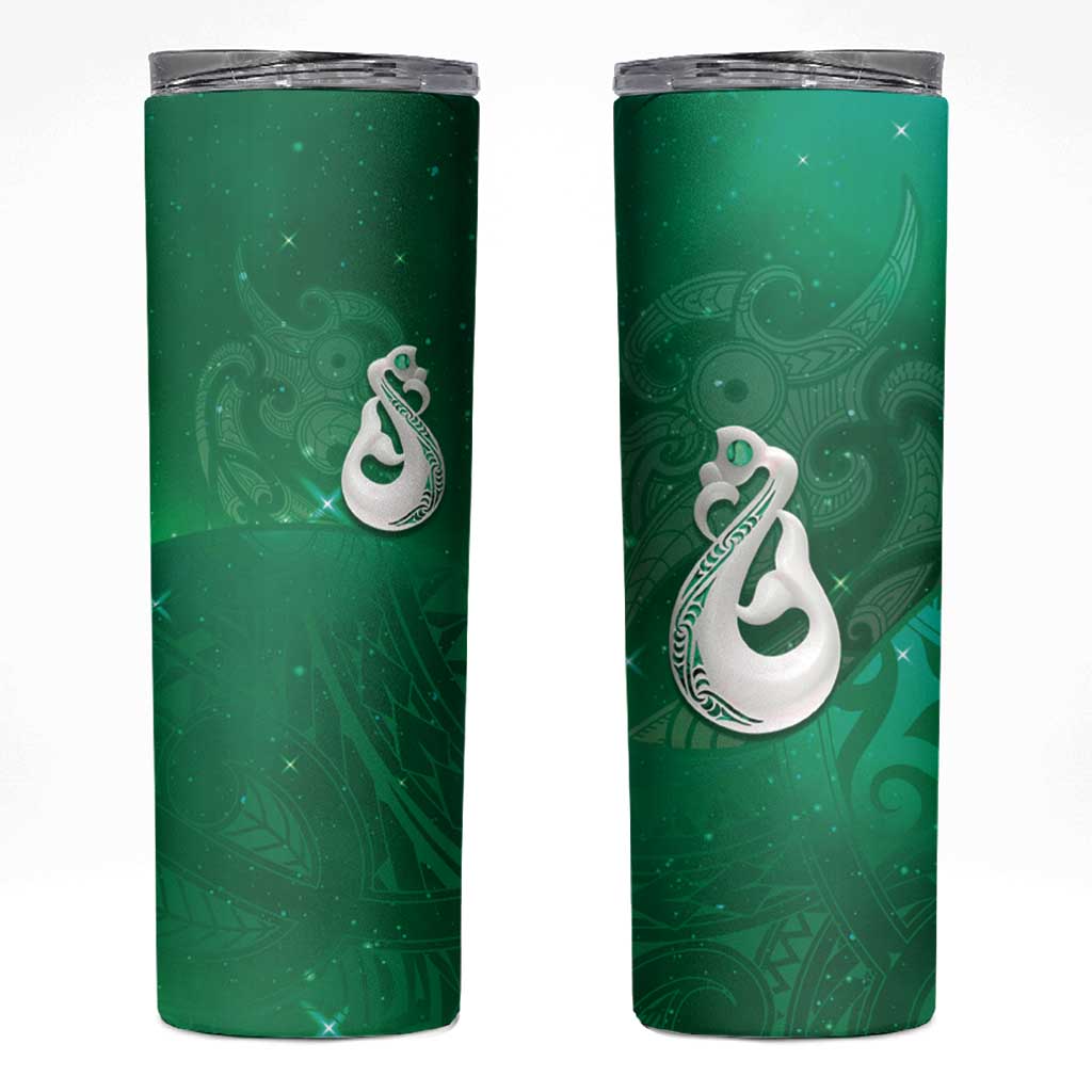 New Zealand Matariki Skinny Tumbler Maori Manaia Galaxy Silver Fern Green Color