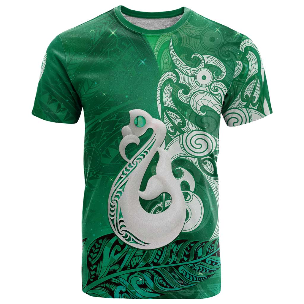 New Zealand Matariki T Shirt Maori Manaia Galaxy Silver Fern Green Color