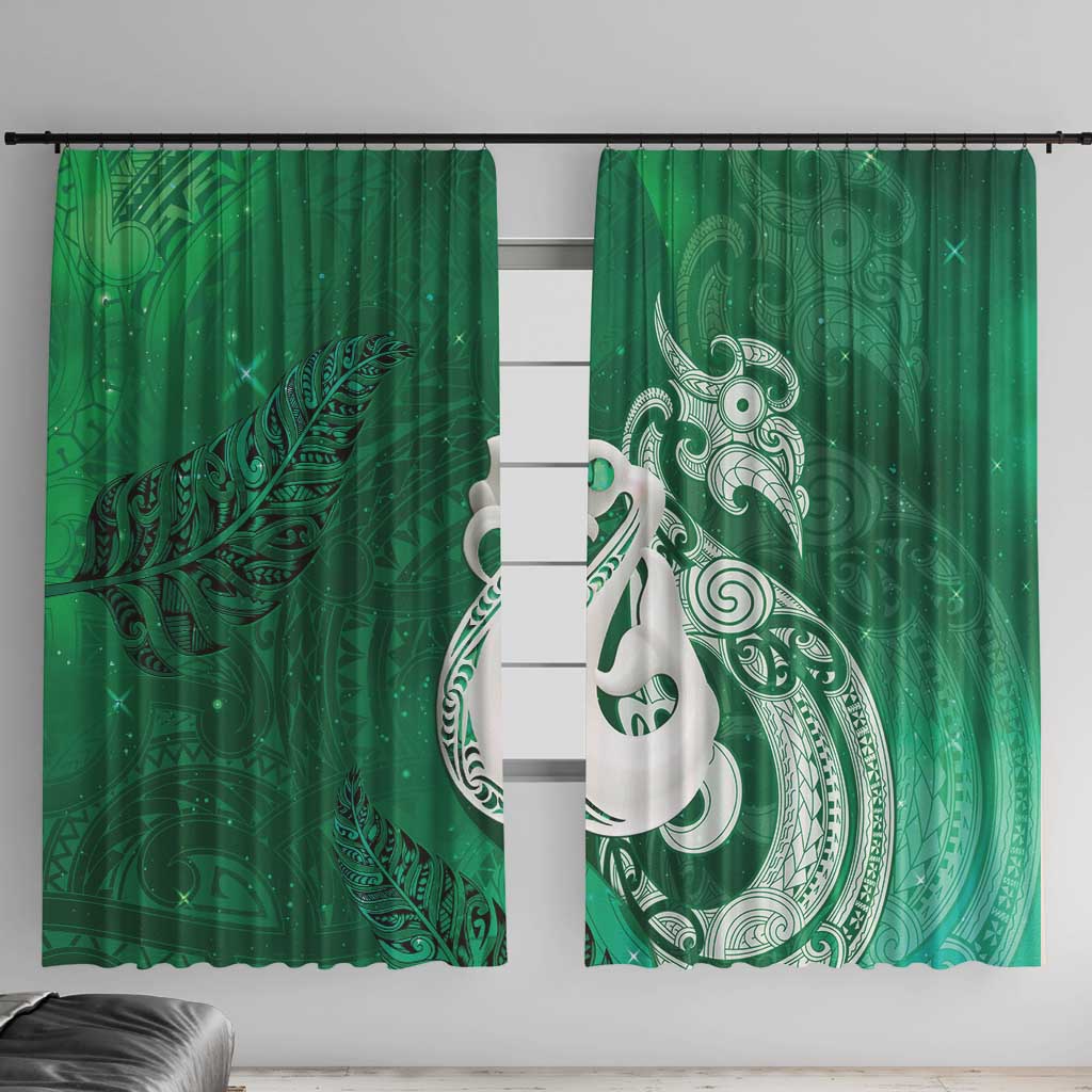 New Zealand Matariki Window Curtain Maori Manaia Galaxy Silver Fern Green Color