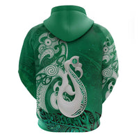 New Zealand Matariki Zip Hoodie Maori Manaia Galaxy Silver Fern Green Color