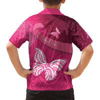 New Zealand Breast Cancer Awareness Family Matching Puletasi and Hawaiian Shirt Pink Ribbon Butterfly Maori Pattern