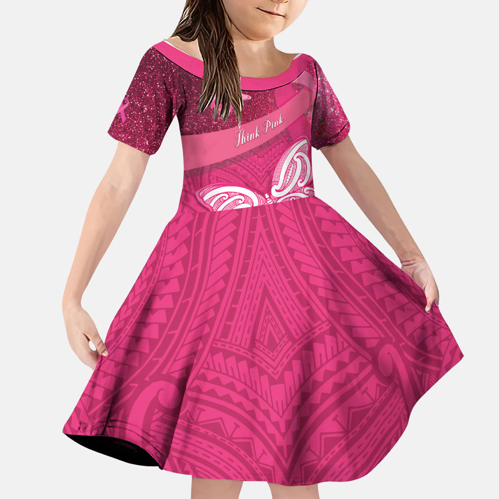 New Zealand Breast Cancer Awareness Family Matching Puletasi and Hawaiian Shirt Pink Ribbon Butterfly Maori Pattern