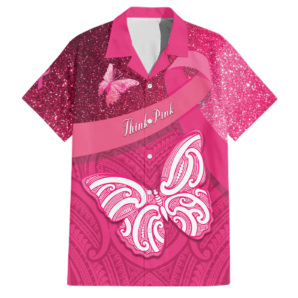 New Zealand Breast Cancer Awareness Family Matching Puletasi and Hawaiian Shirt Pink Ribbon Butterfly Maori Pattern