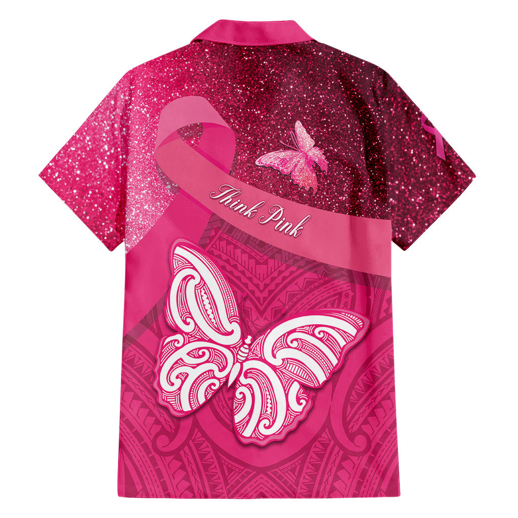 New Zealand Breast Cancer Awareness Family Matching Puletasi and Hawaiian Shirt Pink Ribbon Butterfly Maori Pattern