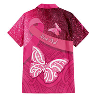 New Zealand Breast Cancer Awareness Family Matching Puletasi and Hawaiian Shirt Pink Ribbon Butterfly Maori Pattern
