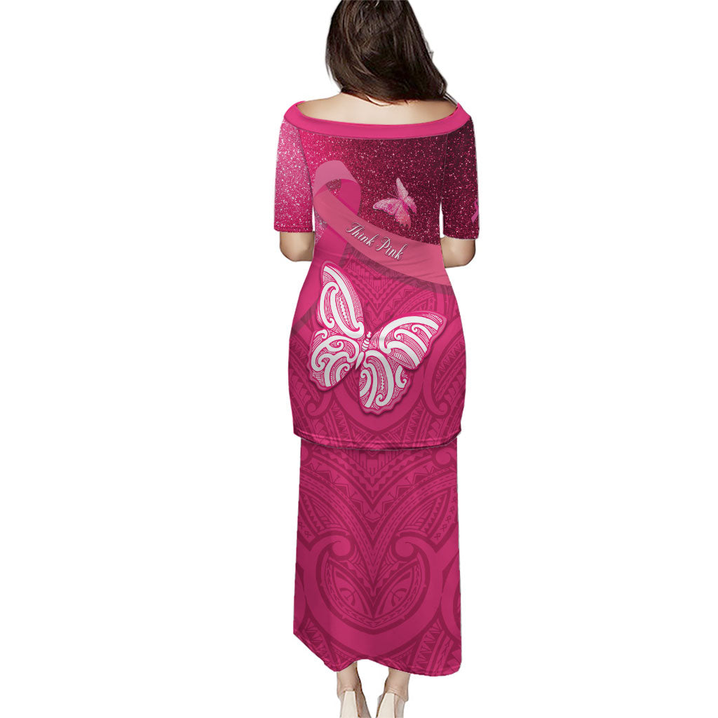 New Zealand Breast Cancer Awareness Family Matching Puletasi and Hawaiian Shirt Pink Ribbon Butterfly Maori Pattern