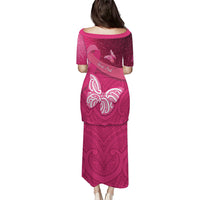 New Zealand Breast Cancer Awareness Family Matching Puletasi and Hawaiian Shirt Pink Ribbon Butterfly Maori Pattern